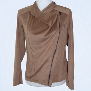 MOTE Camel Brown Faux Suede Drape Zip Up Jacket